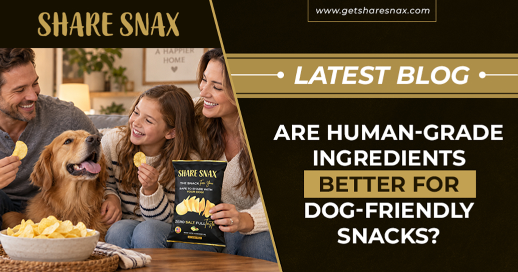 Family enjoying Share Snax dog-friendly chips with their dog.